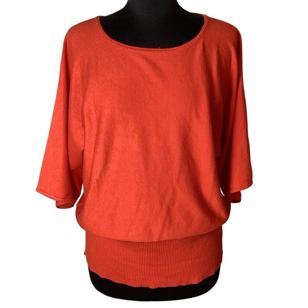 Spense Woman 1X Coral Orange Dolman Batwing Sleeve Blouson Sweater Top